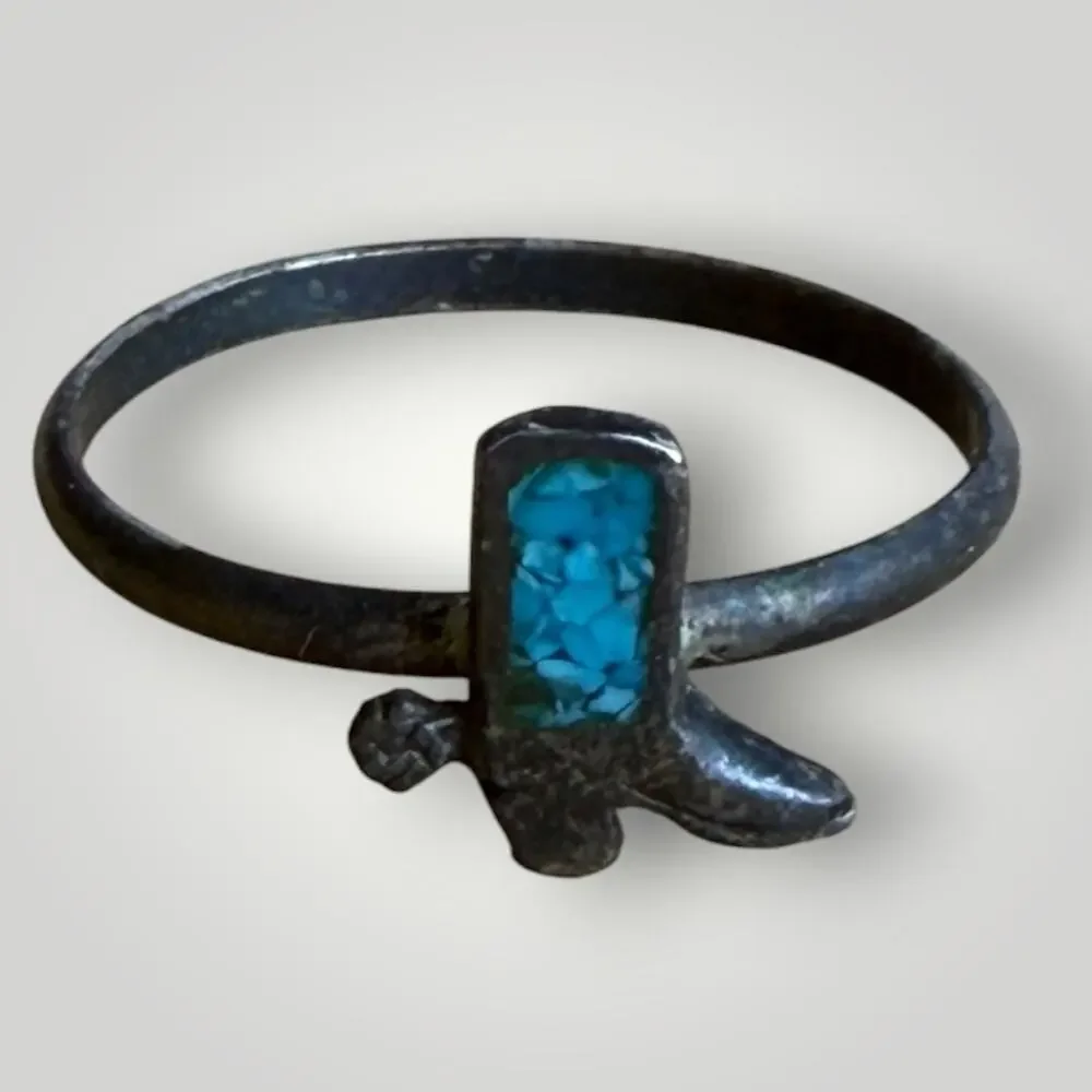 Vintage Sterling Silver Turquoise Inlay Southwest Ring Size 6